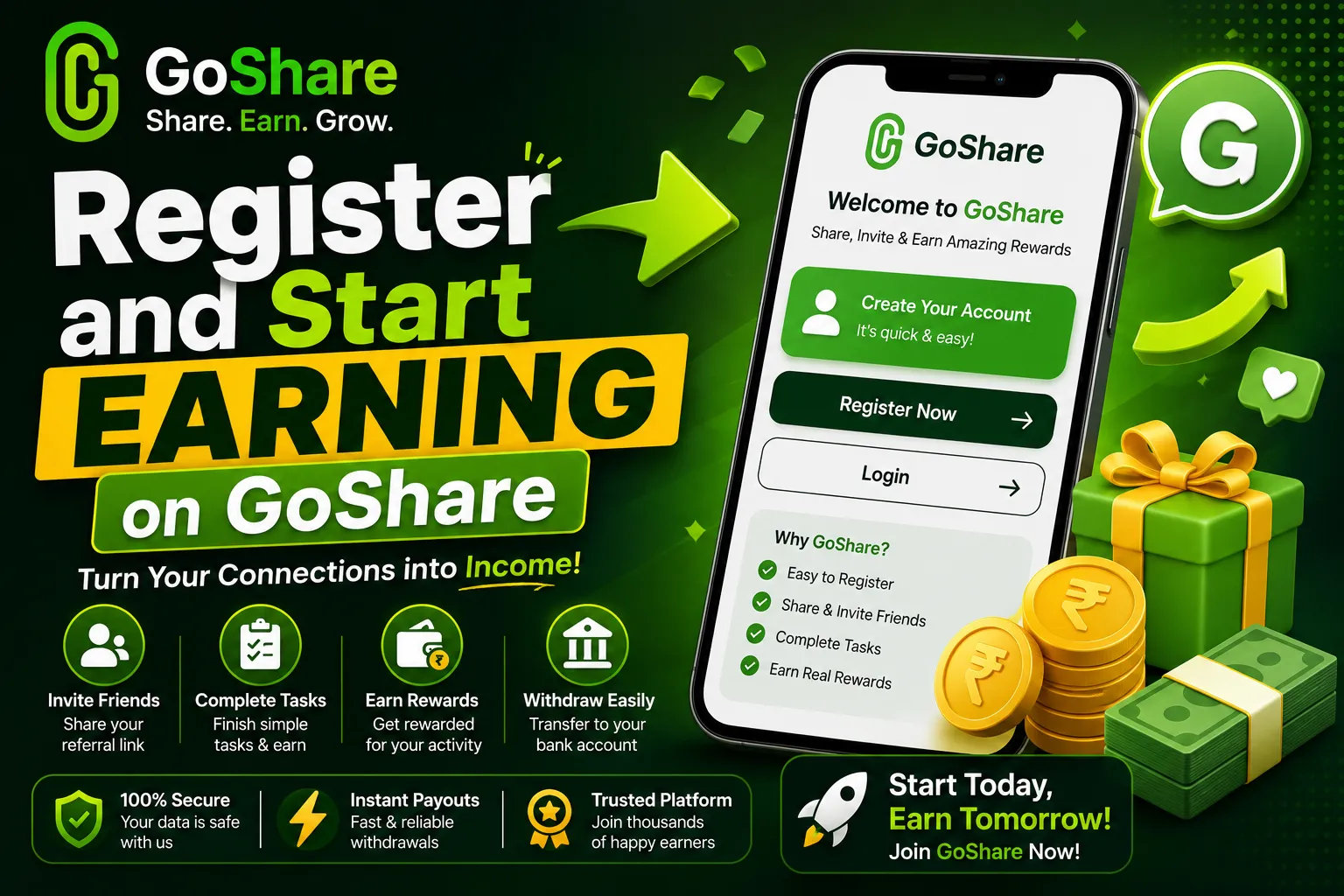 Goshare registration screen for new user signup
